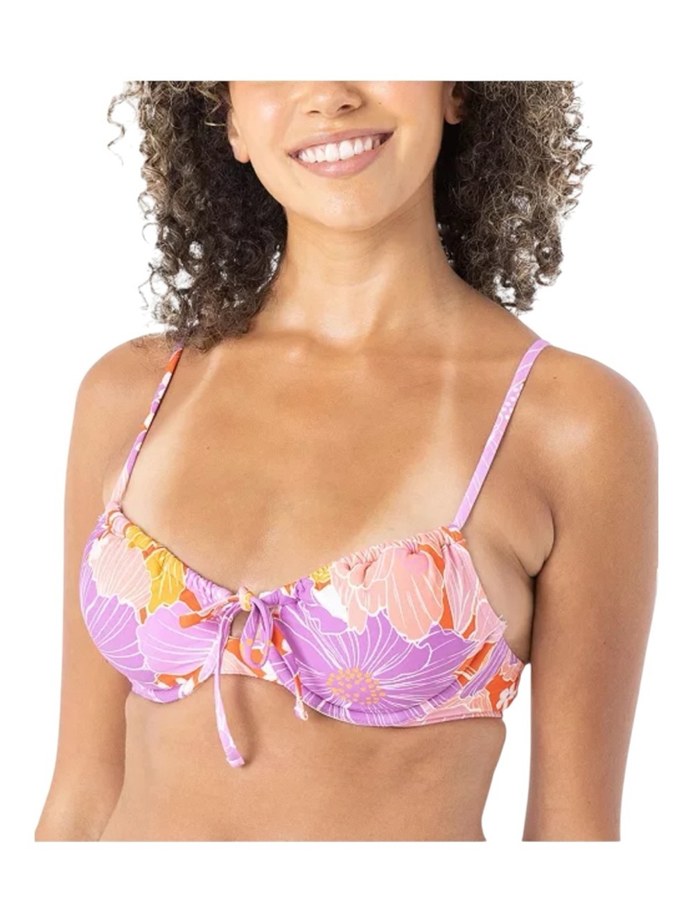 Roxy Bell Bottom Blooms Ruched Underwire Bikini Top NWT